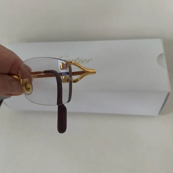 Cartier C Decor 22 K 135 Gold Plated and Burgundy Rectangle Rimless Eyewear - Picture 3 of 8